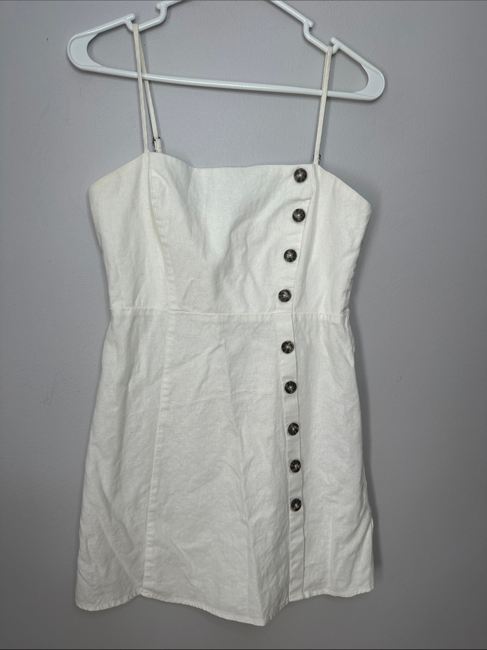 Copper Key White Side-Button Spaghetti Strap Line Cotton Mini Dress size M
